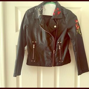 Girls Embroidered Leather Jacket